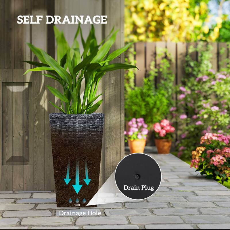 Outdoor Flower Plant Pots, Set of 3, Tall Planters with Drainage Hole
