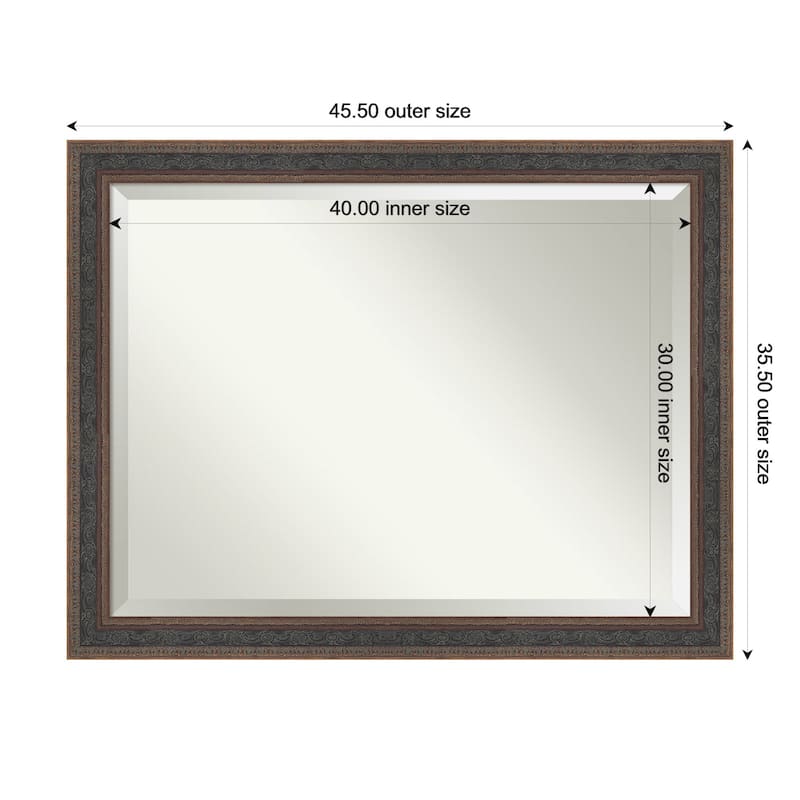 Attic Aged Beveled Wood Framed Bathroom Vanity Wall Mirror - 46 x 36 in - Attic Aged Bronze