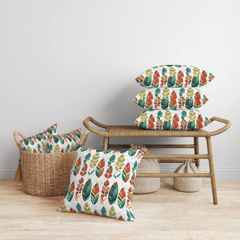 Tribal Leafy Treasures Faux Suede Reversible Throw Pillow Multi