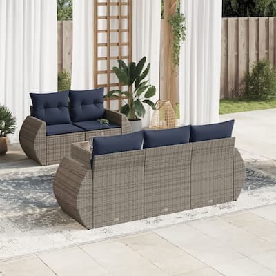 vidaXL Patio Sofa Set with Cushions Outdoor Conversation Furniture Poly Rattan - 21.7 x 24.4 x 27.2