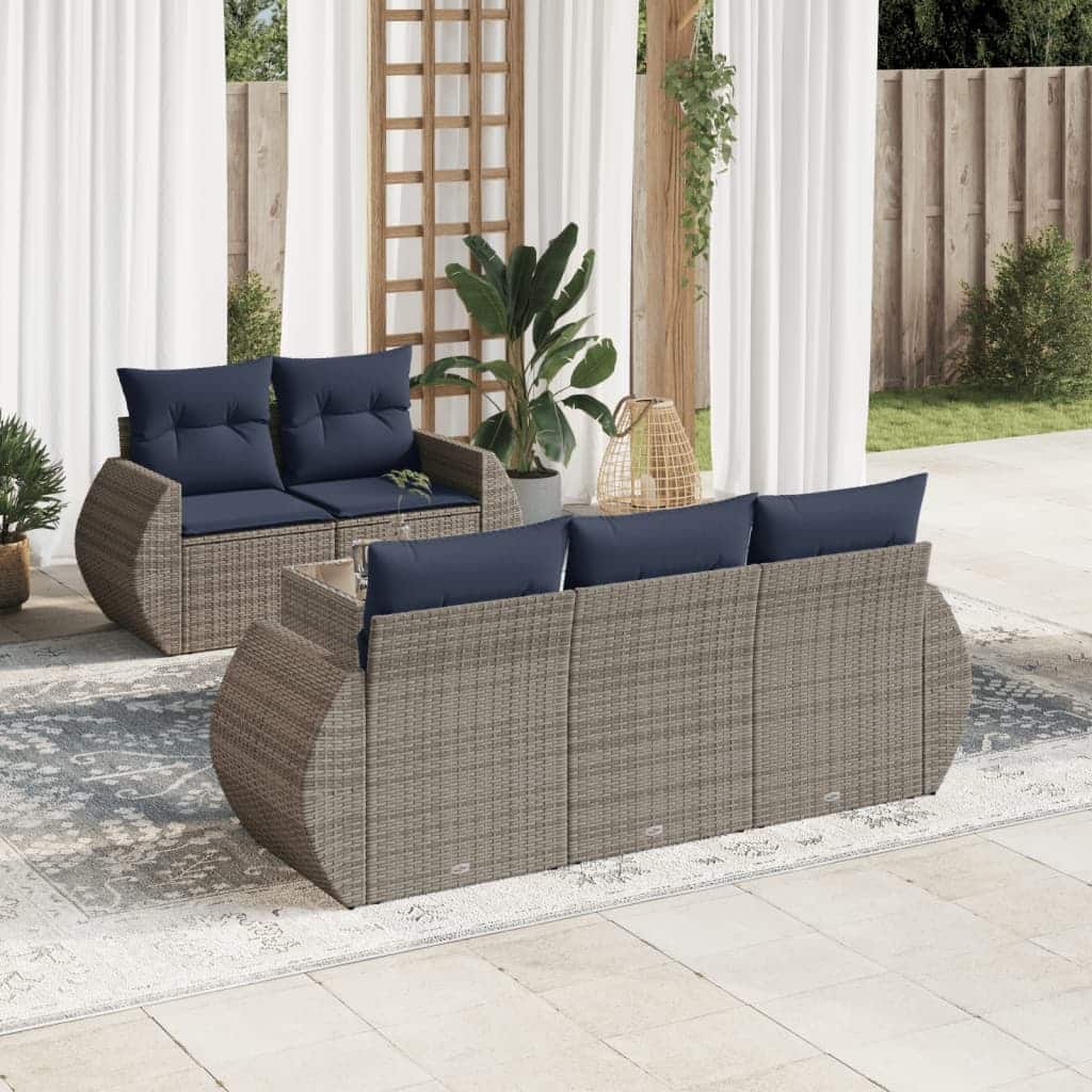 vidaXL Patio Sofa Set with Cushions Outdoor Conversation Furniture Poly Rattan - 21.7 x 24.4 x 27.2