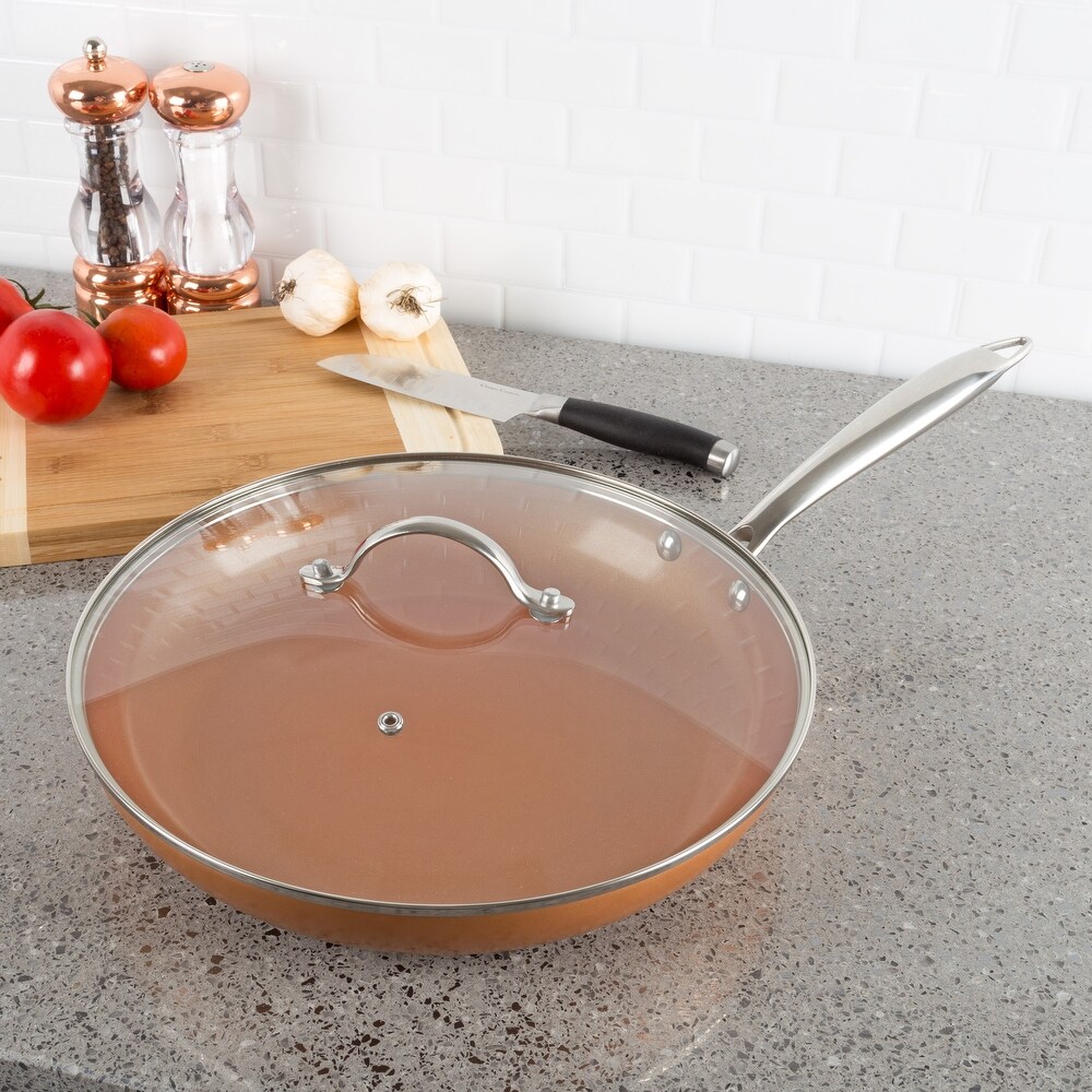 Classic Cuisinenon Stick 12 Fry Pan With Lid And Copper Colored Finish Oven Dishwasher Safe Allumi Shield Skillet Cookware By Classic Cuisine 10 Fry Pan Dailymail