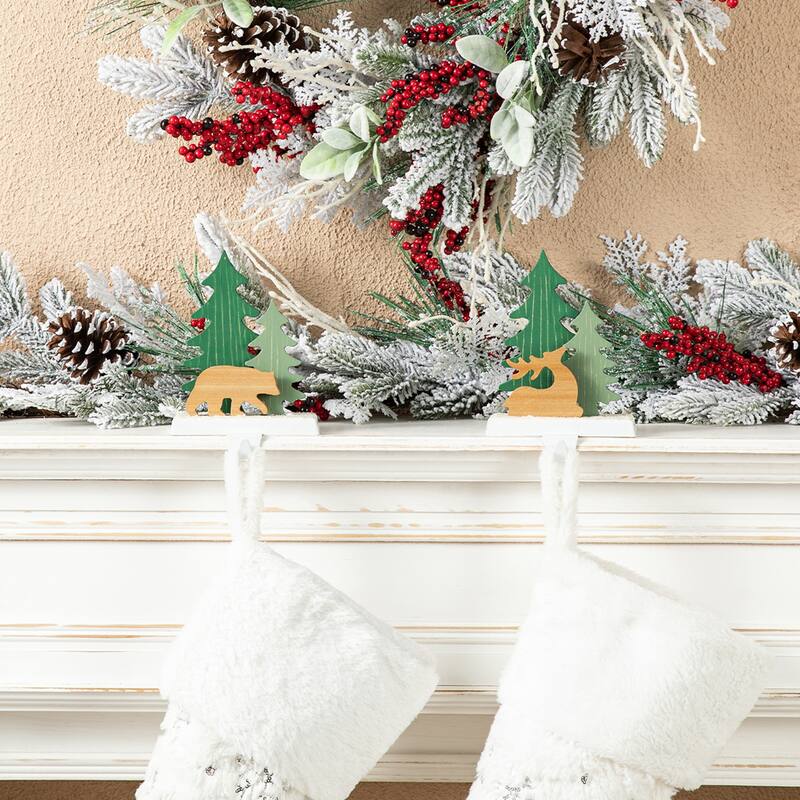 Glitzhome Wooden/Metal Red Truck Dachshund Reindeer Tree Stocking Holder Mantel Ornament for Christmas - 2PK Trees