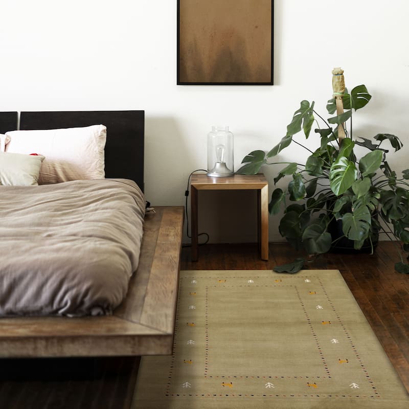 ECARPETGALLERY Hand Loomed Kashkuli Gabbeh Olive Wool Rug - 3'8 x 5'8