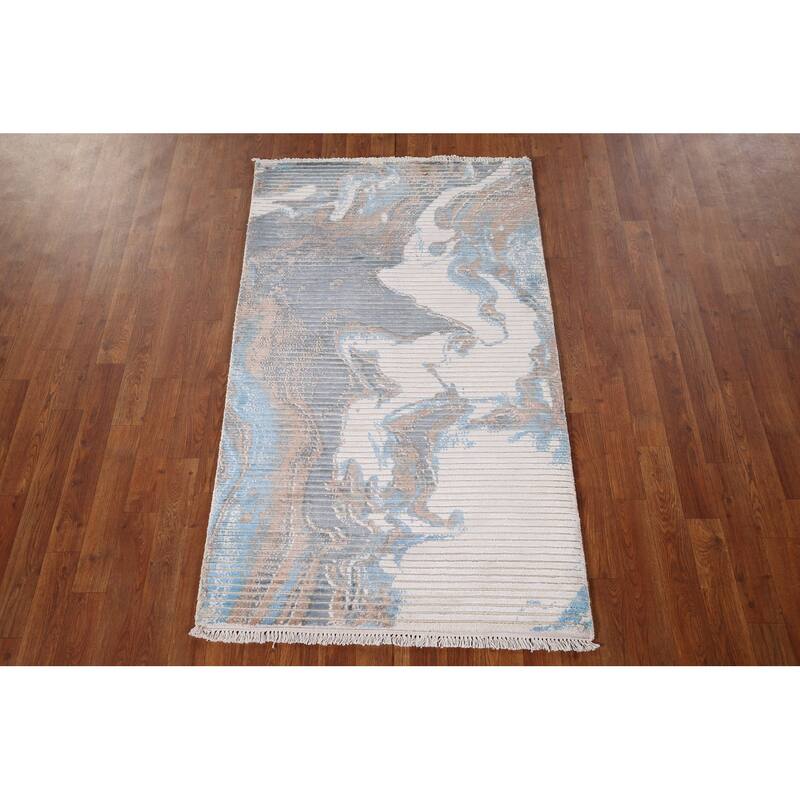 Abstract Oriental Accent Rug Handmade Wool Carpet - 3'0" x 5'1"