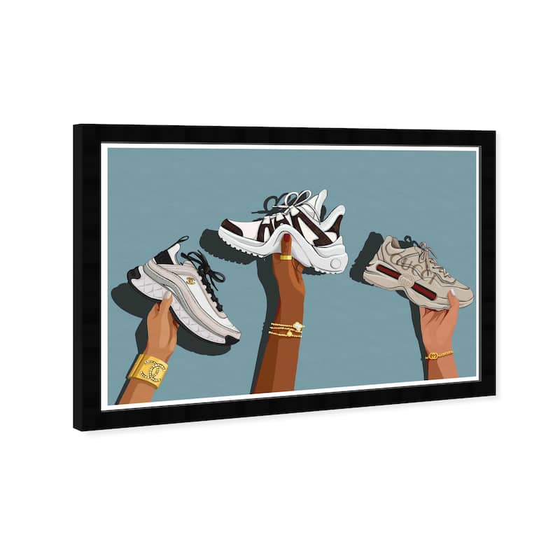 Wynwood Studio Prints Fashion and Glam Glam Sneakers Blue and Teal Glam Wall Art Canvas Print