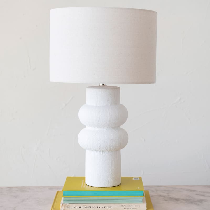 Stoneware Table Lamp with Linen Shade - 15.0"L x 15.0"W x 24.5"H