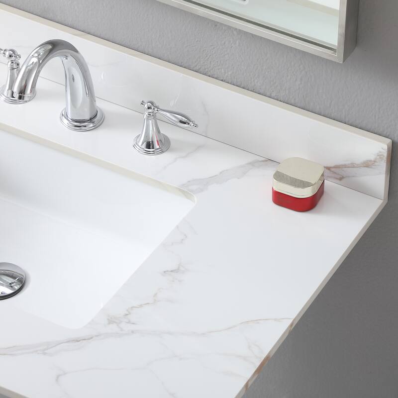 37" Bathroom Vanity Top Stone Carrara Gold Tops with Rectangle Undermount Ceramic Sink