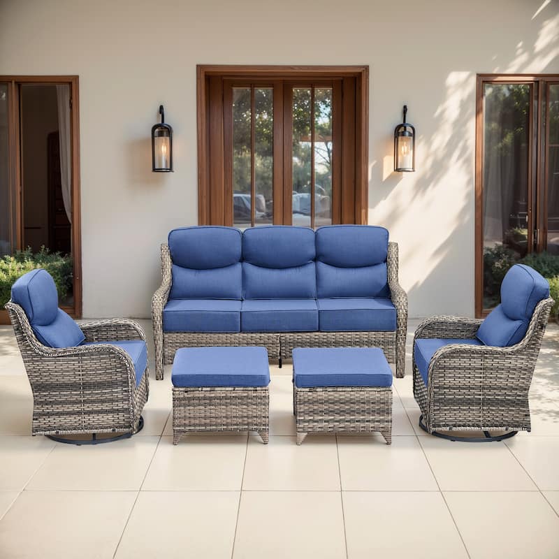 Gymojoy 5-Piece Patio Furniture Set with Swivel Glider Chairs, 6-Inch Ultra-Plush Cushions & Water-Resistant Olefin Fabric