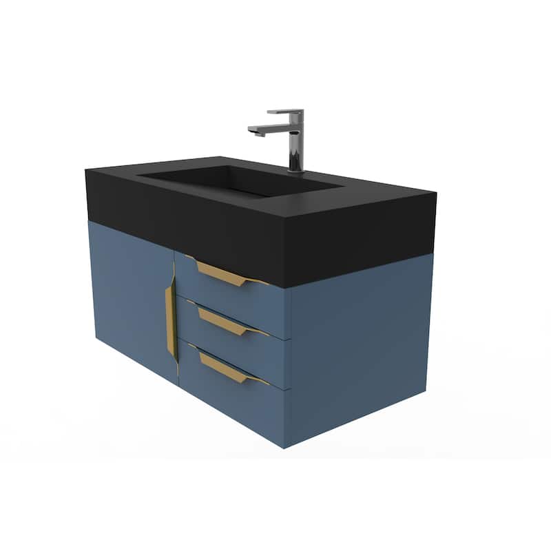 Nile 36" Wall Mounted Bathroom Vanity Set w/ Black Top