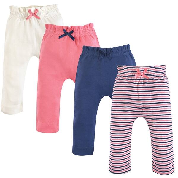 slide 1 of 1, Touched by Nature Baby Girl Organic Cotton Pants 4pk, Coral Blue 0-3 Months - Coral Blue