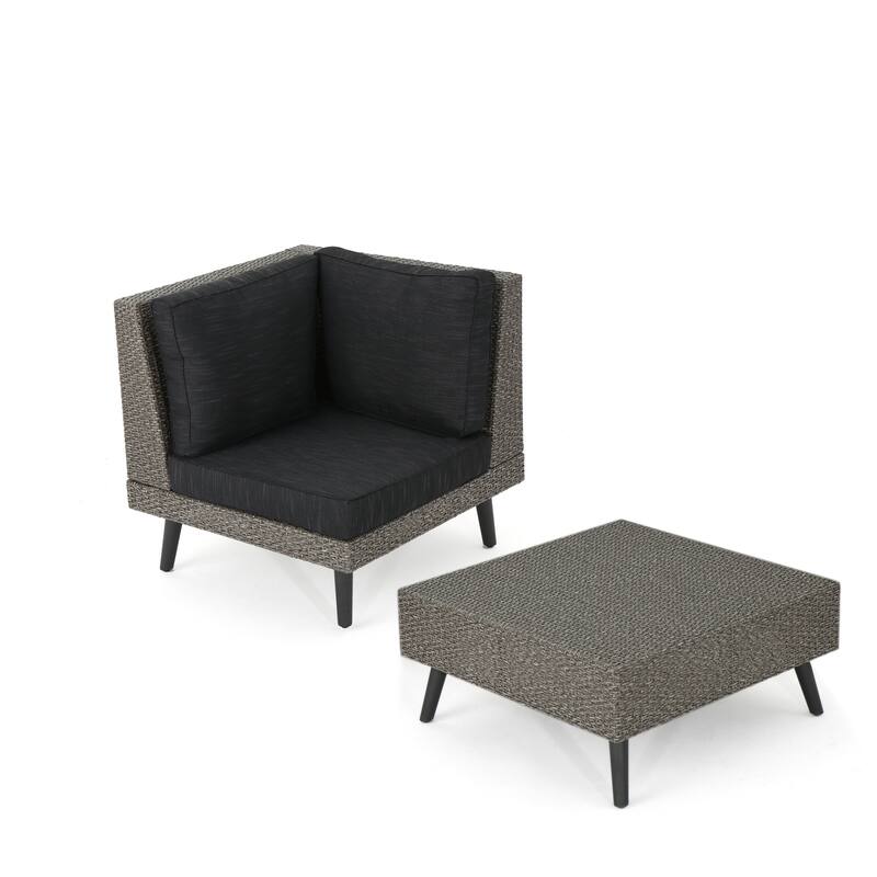Roomfitters Outdoor Corner Sofa & Table Set, All-Weather Wicker Patio Lounge, Gray - Grey