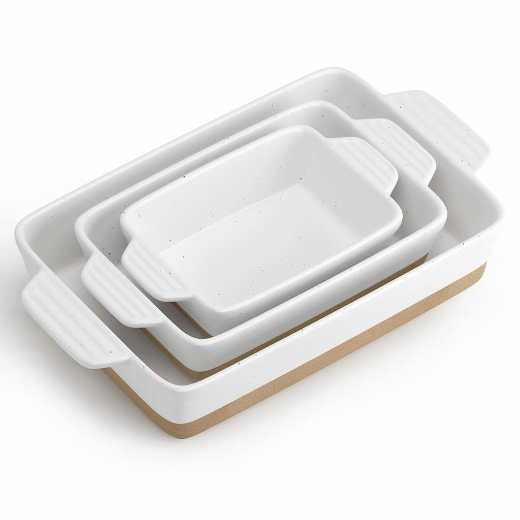 Ceramic Baking Dish, Casserole Dishes for Oven, Extra Deep Lasagna Pans with Handles,Bakeware Set of 3 14.7 x 8.7 x 3 Inches