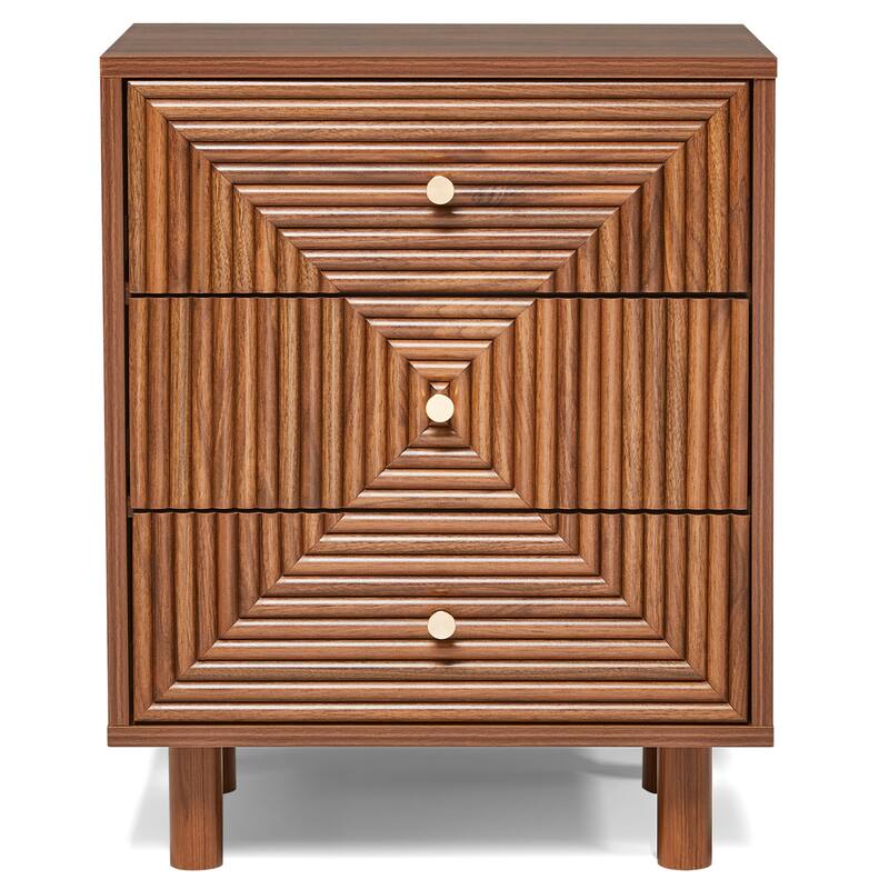 Brown 3-Drawer Nightstand with Solid Wood Legs