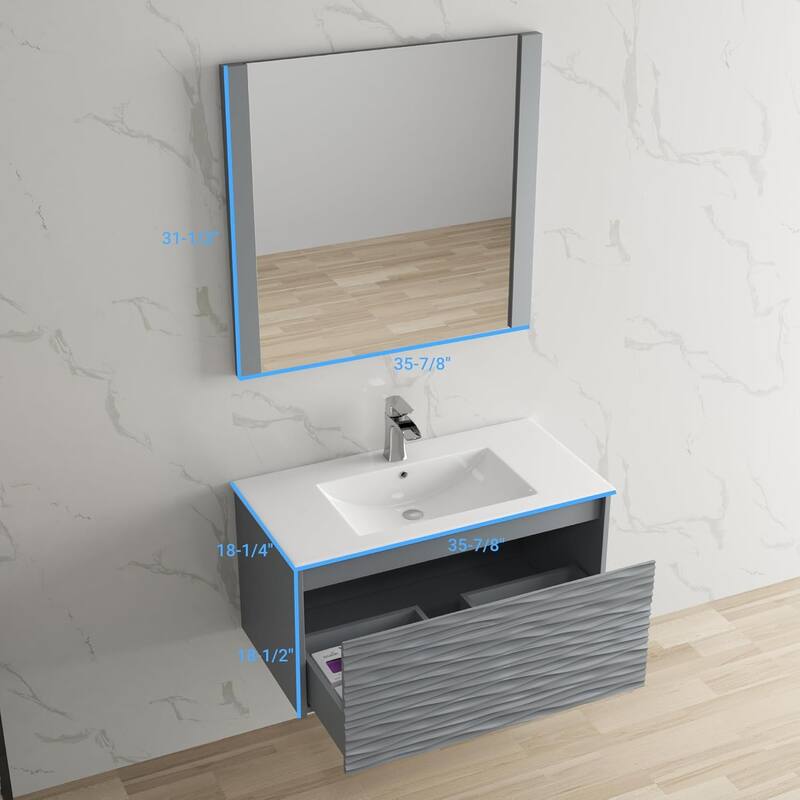 Blossom Floating Bathroom Vanity with Sink & Mirror Metal Grey