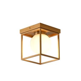 1-Light Brass Flush Mount With A White Glass Shade