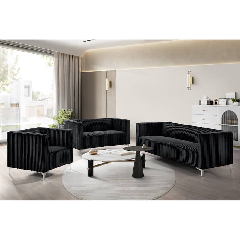 Clayfell Gavin Velvet Square Arm Living Room Set - Accent Chair - Black