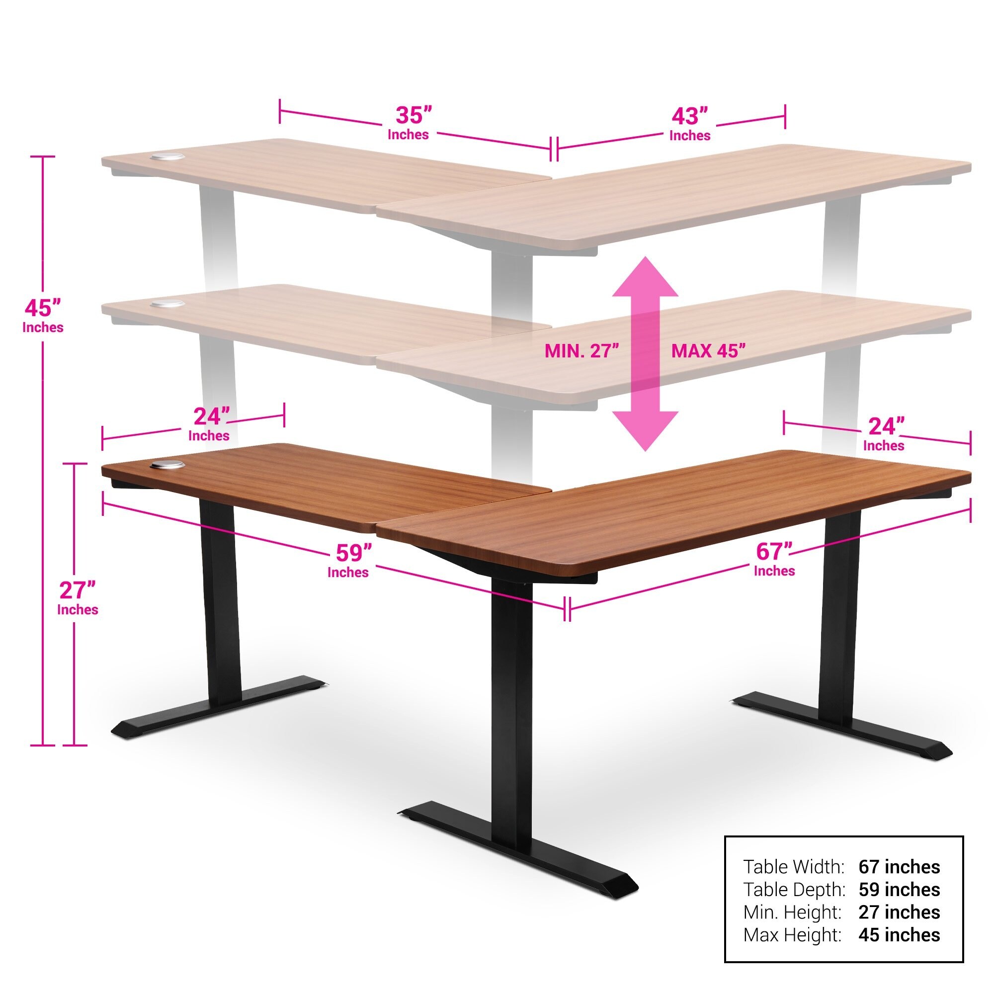 BRODAN Electric Standing Desk Adjustable Height Office Desk L Shape