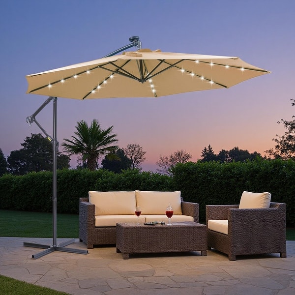 10ft solar led patio offset umbrella Best Choice Products Cantilever Hanging Market Umbrella, 8 Sturdy Ribs, Easy Adjustment Enjoy 79 sq ft 10ft solar led cantilever offset