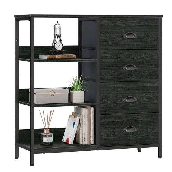 Black Dresser with 4 Drawers and Side Shelf, Industrial Lightweight  Nightstand, Storage Organizer Dresser - as picture - Bed Bath & Beyond -  37668971