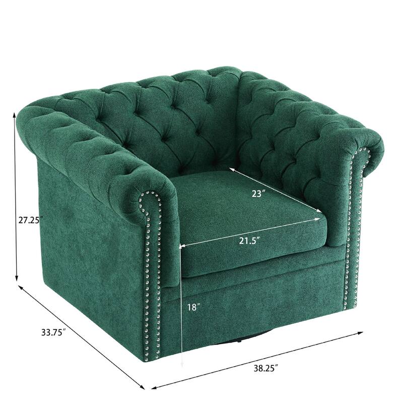 Roomfitters Chesterfield Swivel Club Chair, Tufted Accent Armchair for Living Room