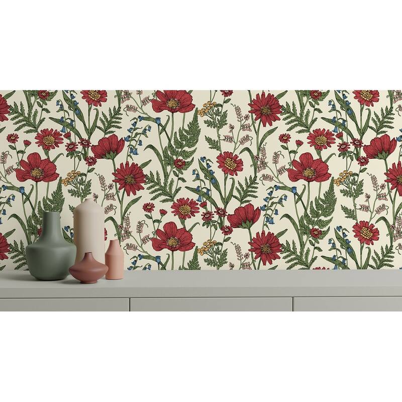Fine Decor Arden Red Wild Meadow Wallpaper