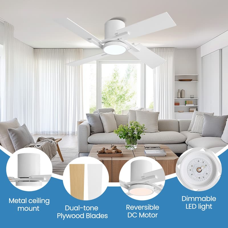 48Inch 4 Two-color Fan Blades Dc Motor Indoor Ceiling Fan With Light Kit And Remote
