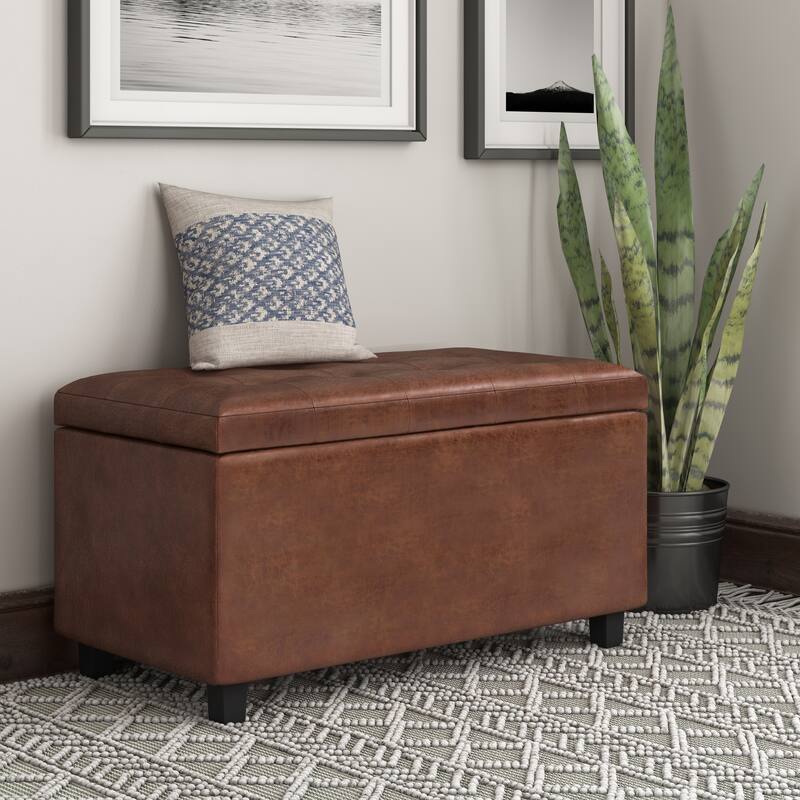 WYNDENHALL Essex 34-in. Wide Rectangular Storage Ottoman - Distressed Saddle Brown
