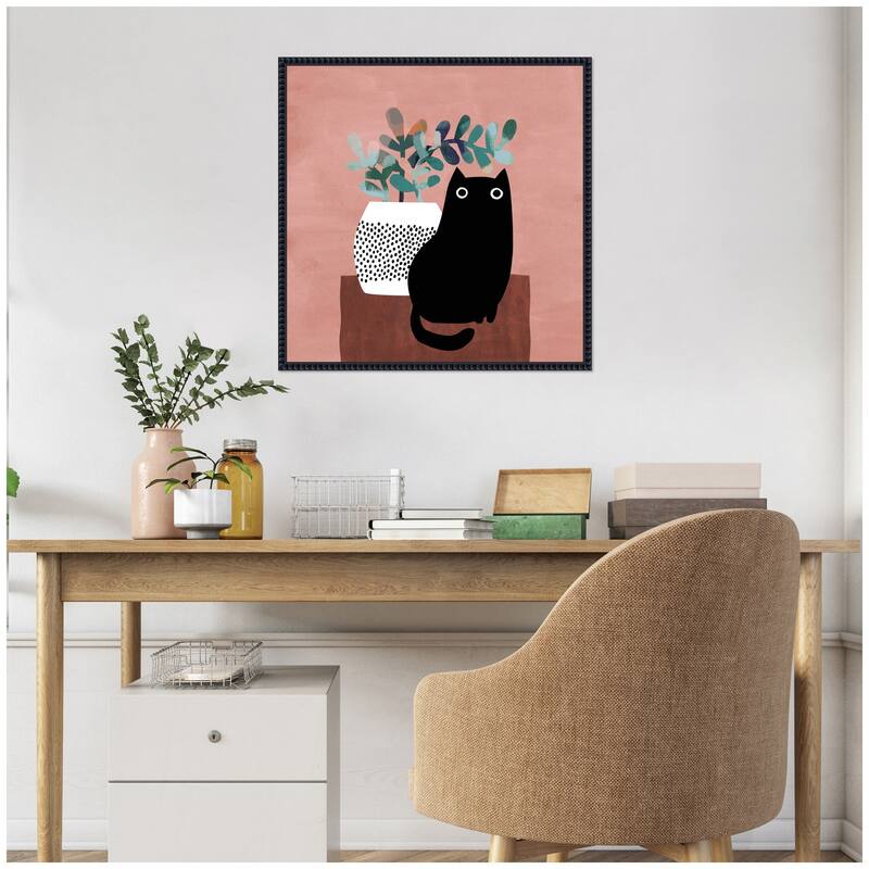 Kate and Laurel AR Black Cat No. 17 by Planet Cat Framed Canvas Wall Art Print