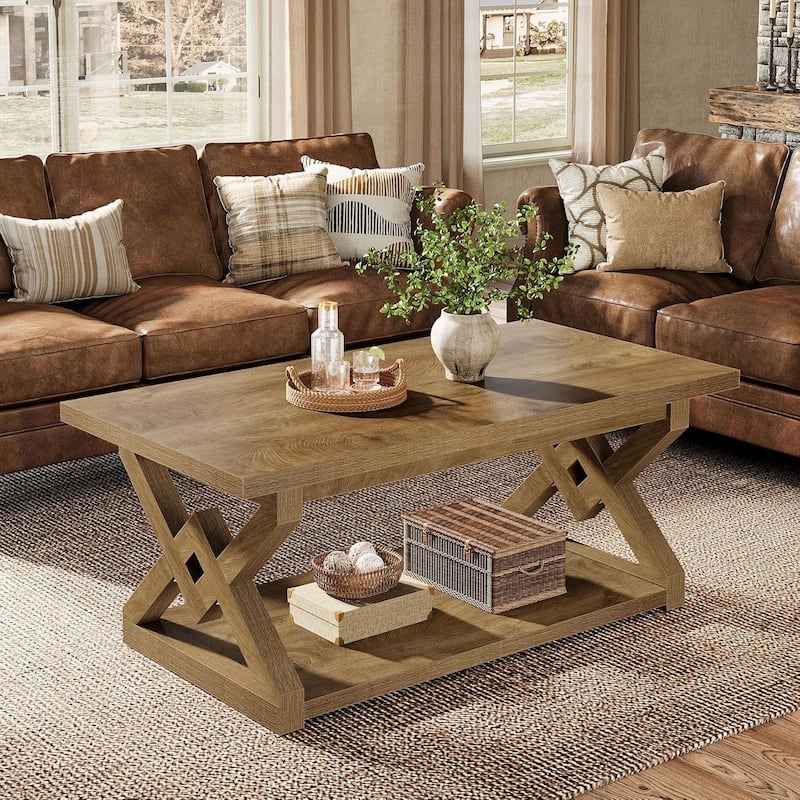 2-Tier Farmhouse Coffee Center Table for Living Room - Brown