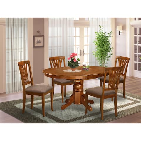 5-piece Set - Oval Table with Leaf and 4 Dining Chairs - Saddle Brown Finish (Chair Seats Option)