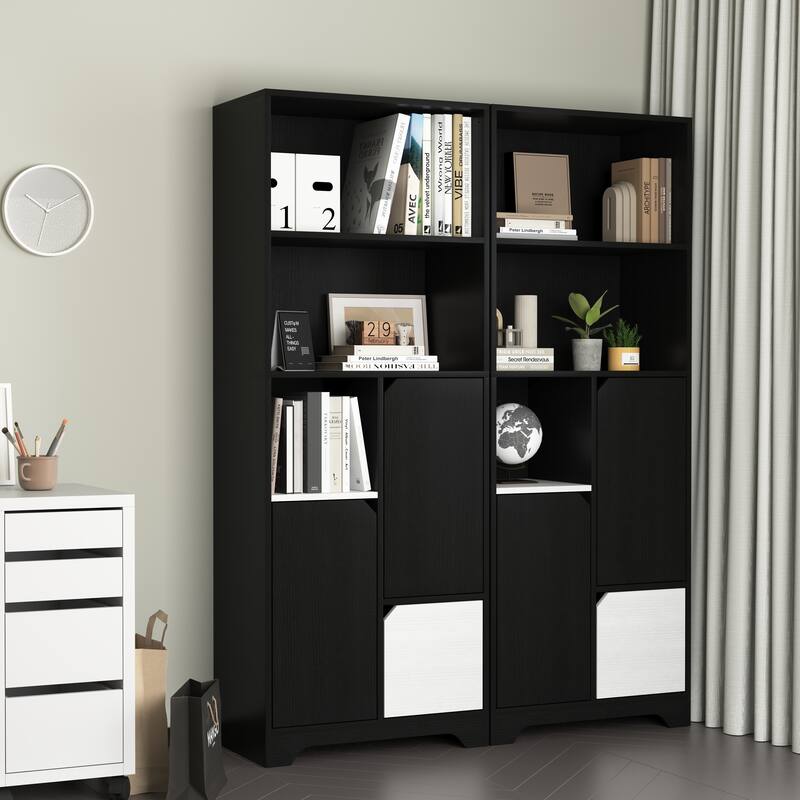 Multifunctional Open Storage Space Bookcase with Doors and Drawer,Modern Style Bedroom Living Room Storage Cabinet