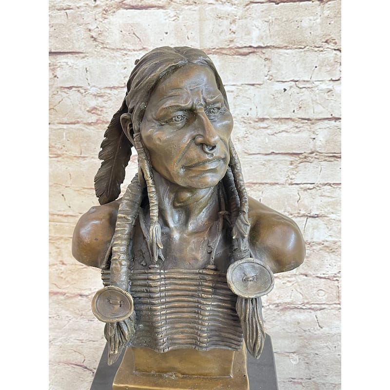 Native American Warrior Chief Bronze Bust Sculpture Art Statue Figure Figurine