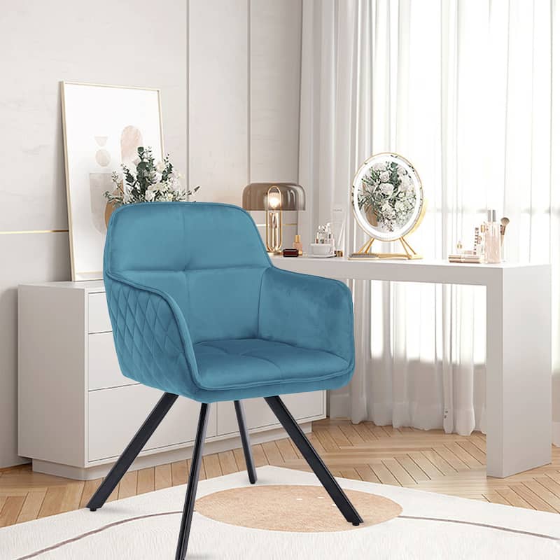 Modern Velvet Upholstered Armchair with Tufted Back and Metal Legs Dining or Accent Seating - 34.84”H x 23.62”W x 18.7”D