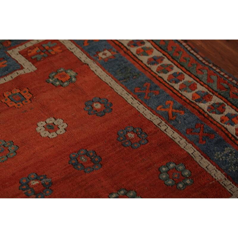 Hand Knotted Oriental 100% Wool Carpet Traditional Geometric Red Kazak Area Rug - 4' 9'' X 4' 0''
