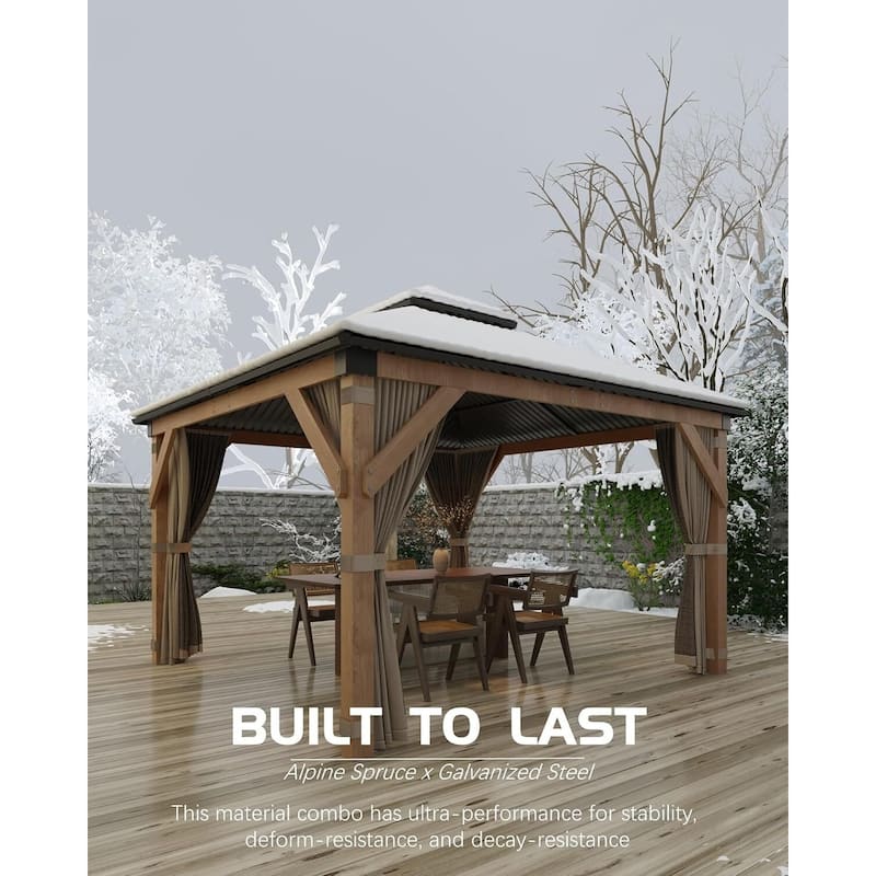 10'x10' Wood Hardtop Gazebo for Patio, Deck, Backyard, Lawn, and Garden - 10X10 Ft