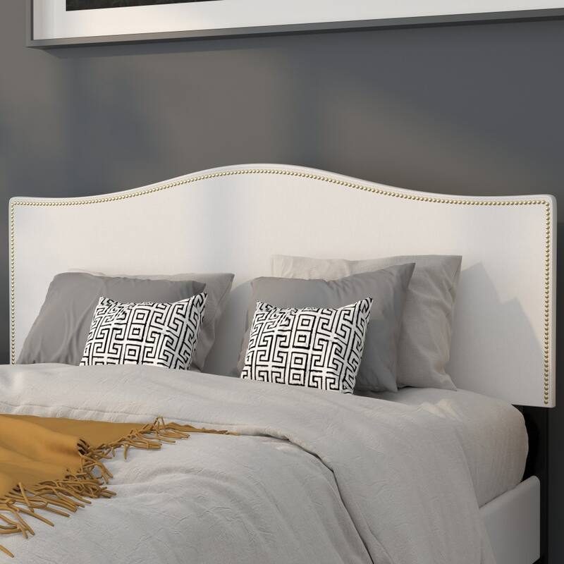 Arched Upholstered Headboard with Nailhead Trim - White - Queen
