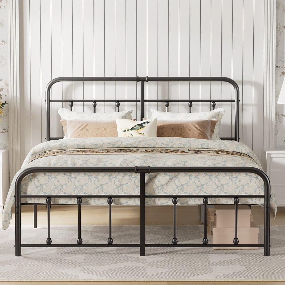 Javlergo Victorian Style Bed Frame with Arched Headboard & Footboard Twin/Full/Queen/King Size Metal Bed No Box Spring Needed