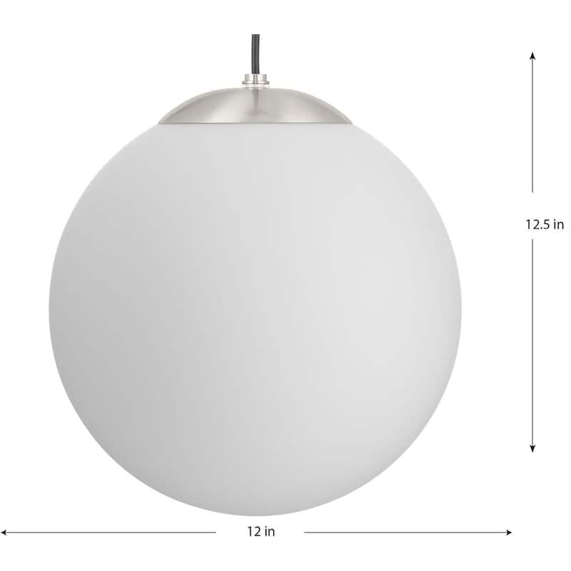 Atwell Collection Brushed Nickel and Opal Glass Globe Large Hanging Pendant Light - 12 in x 12 in x 12.5 in