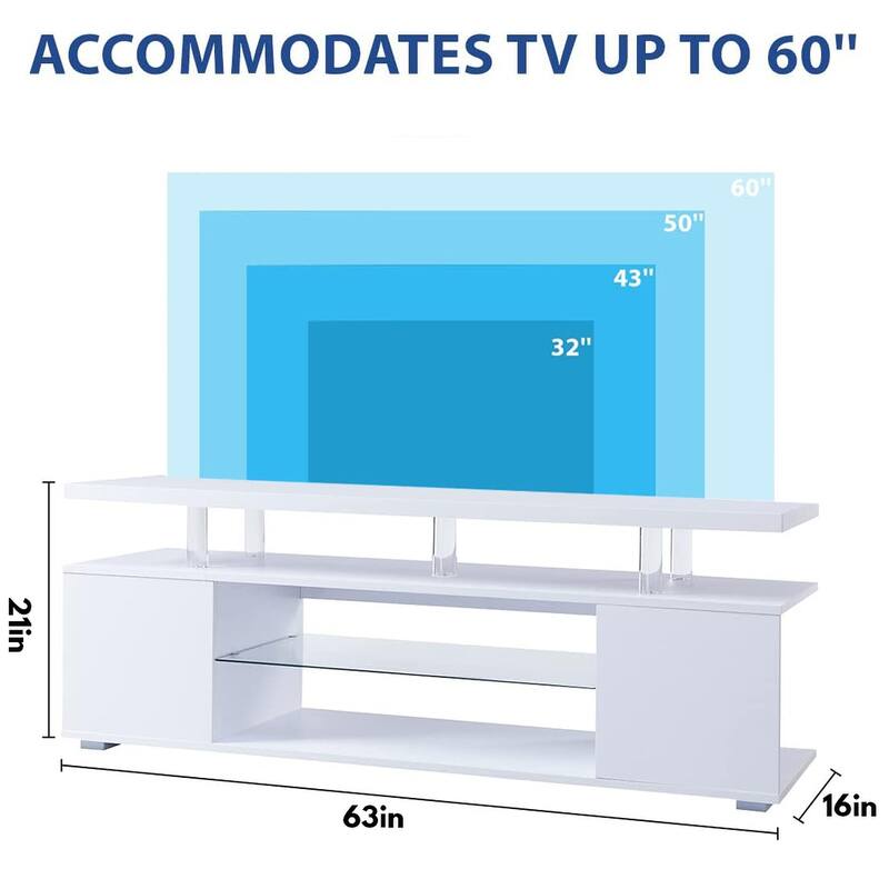 White 63" LED Gaming TV Stand with Cabinet & Multi-Colored LED for 70" TVs