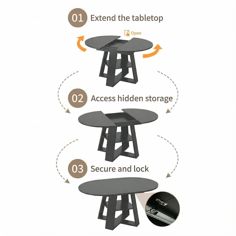 43.3"-59" Extendable Round Dining Table with Storage Shelf