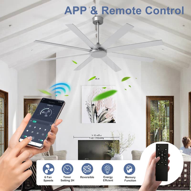 Large Ceiling Fan without Light - 8-Blade, Remote App Control, Dimmable 3CCT LED, Quiet DC Motor​