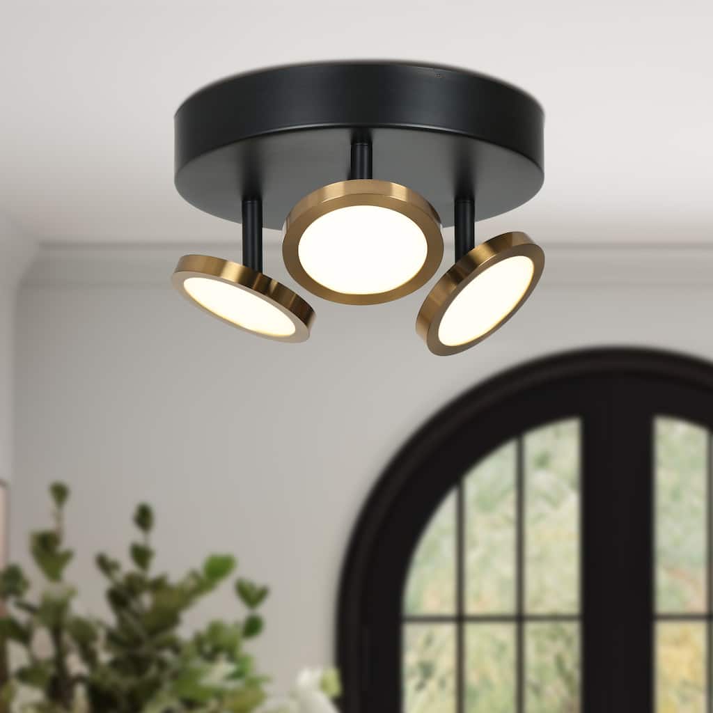 Modern 3-Light 9'' Black Gold LED Semi Flush Mount Kitchen Ceiling Lights - D 9" x H 5.5"