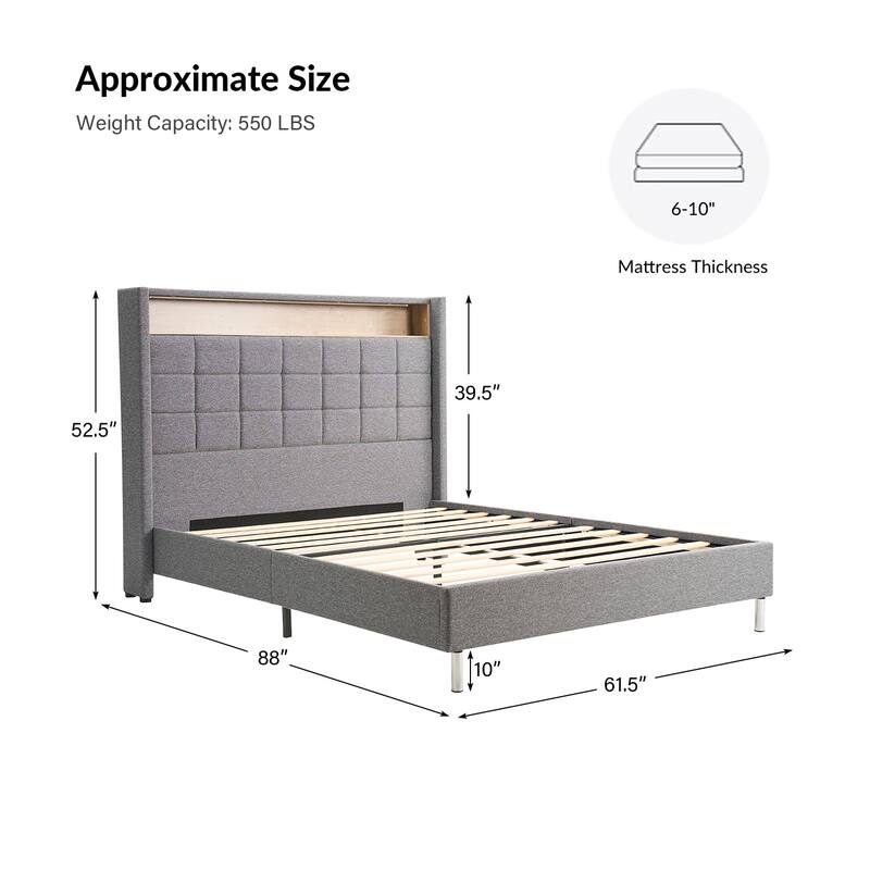 Celia Modern 61.5" Geometric Pattern Bed with Storage Headboard and Warm Night Light by HULALA HOME