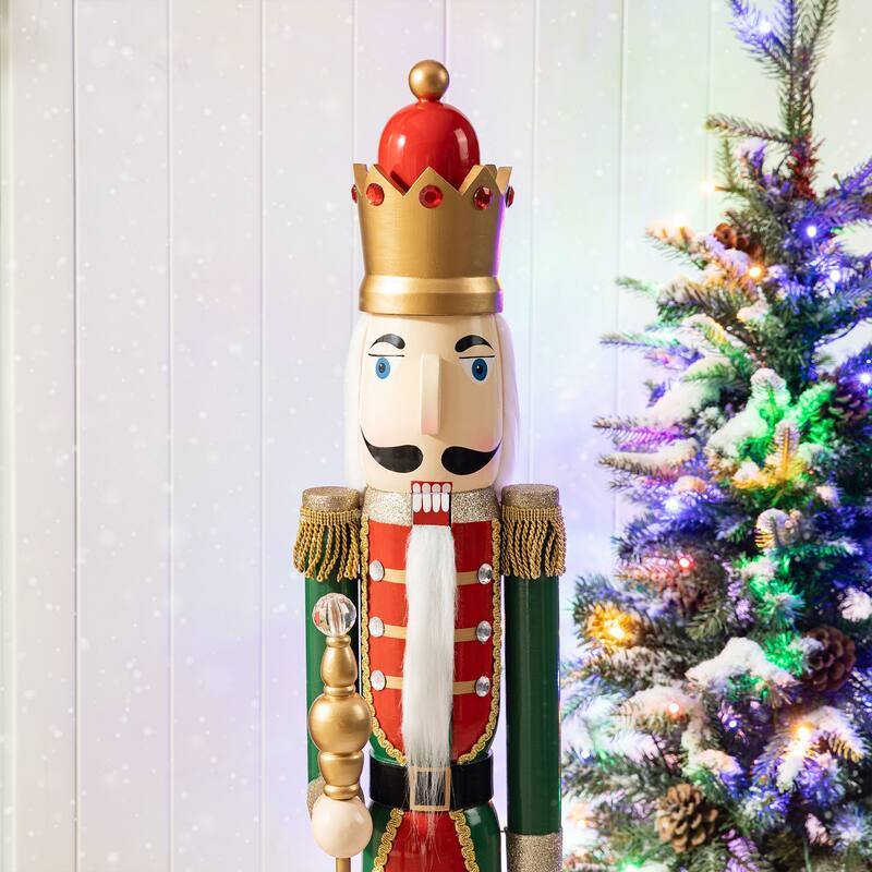 Glitzhome 42"H Large Size Christmas Wooden King & Soldier Nutcracker Set Xmas Figurine Decor for Indoor Outdoor