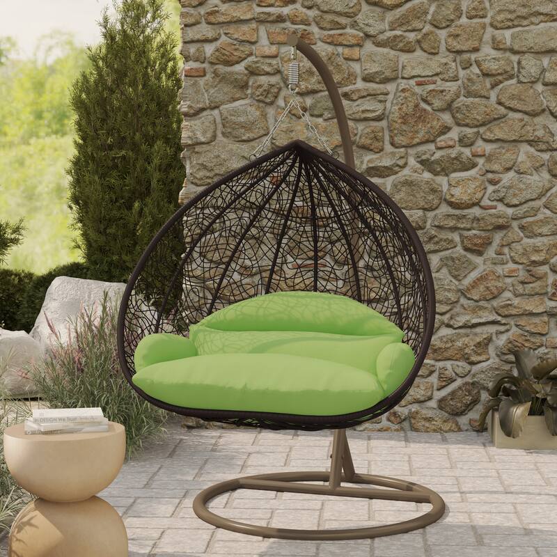 2-Person Egg Swing Chair in Brown Stainless Steel 2-Seater Porch Swing with Stand for Outdoor and Indoor - 77.95" Height