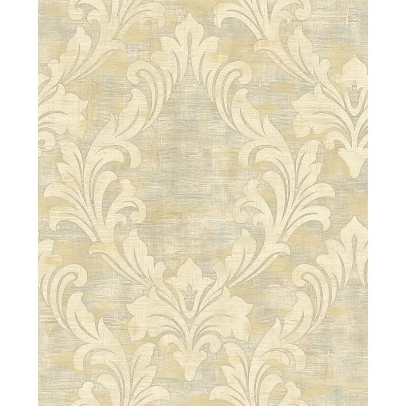 Seabrook Designs Kepler Damask Unpasted Wallpaper - 20.5 in. W x 33 ft. L - Metallic Pearl and Gold