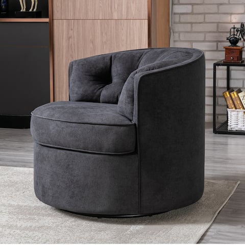 33"W Swivel Barrel Chair Comfy Tufted Curved Back Accent Round Barrel Chair Leisure Chair for Living Room, Bedroom, Hotel