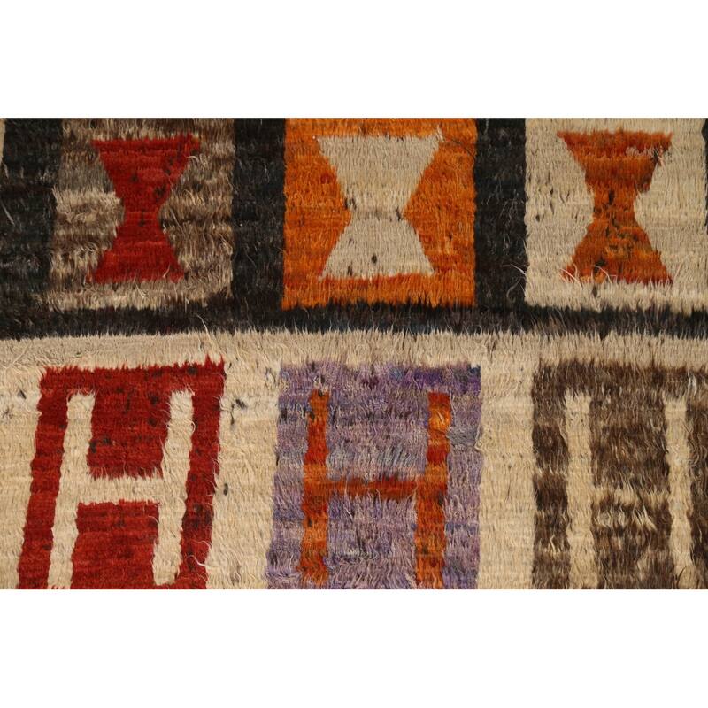 Hand Knotted Oriental 100% Wool Carpet Modern Tribal Multi-Colored Moroccan Area Rug - 9' 7'' X 6' 9''