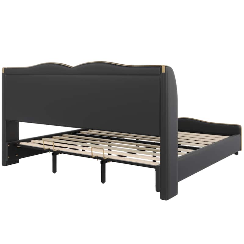 Christopher Knight Home - Emerson Modern Leather Upholstered Bed Frame with Wingback Headboard and Wavy Footboard